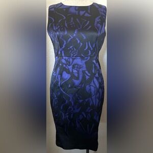 Tahari Black and Blue Midi Dress
